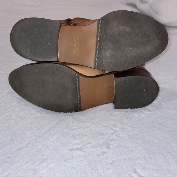 CATHY JEAN BROWN VINTAGE LOOKING KNEE HIGH LEATHER WOMENS BOOTS WITH TIE AND ZIP - Picture 6 of 10